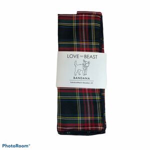 Love Thy Beast Red Tartan Plaid Dog Bandana 20x20 Large Cotton 30-60lbs NWT
